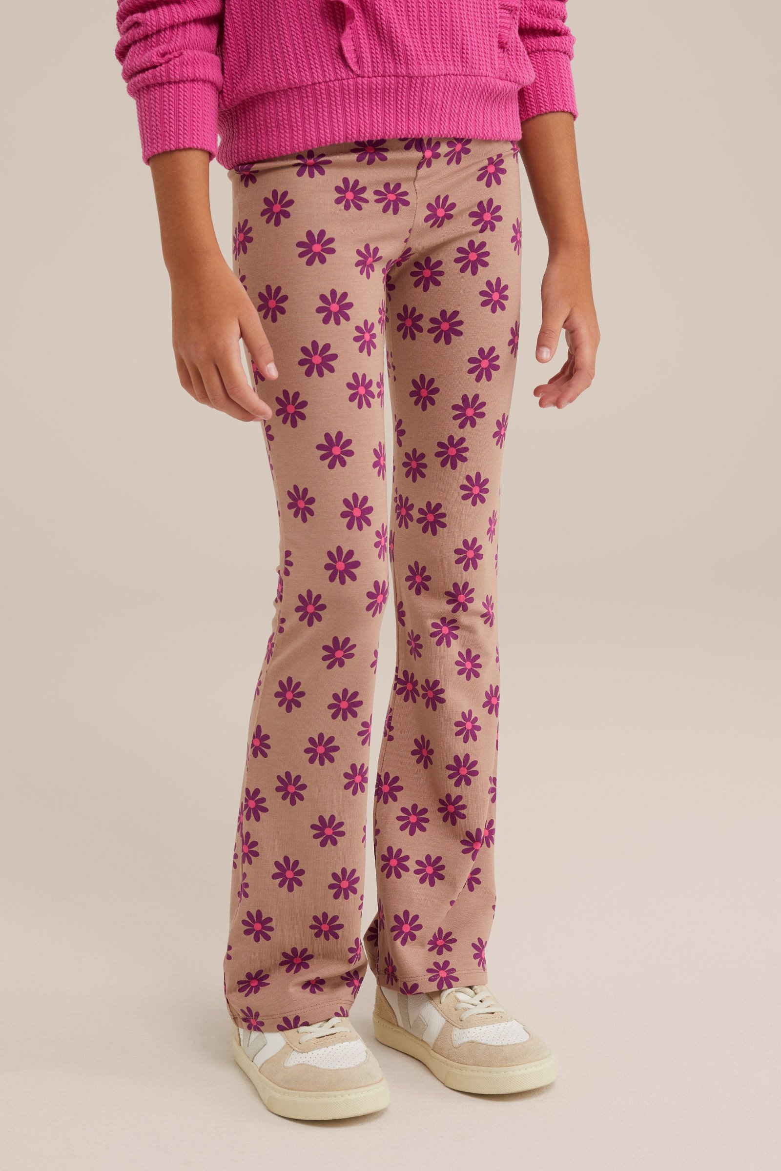 Meisjes flared legging met dessin WE Fashion Caramel