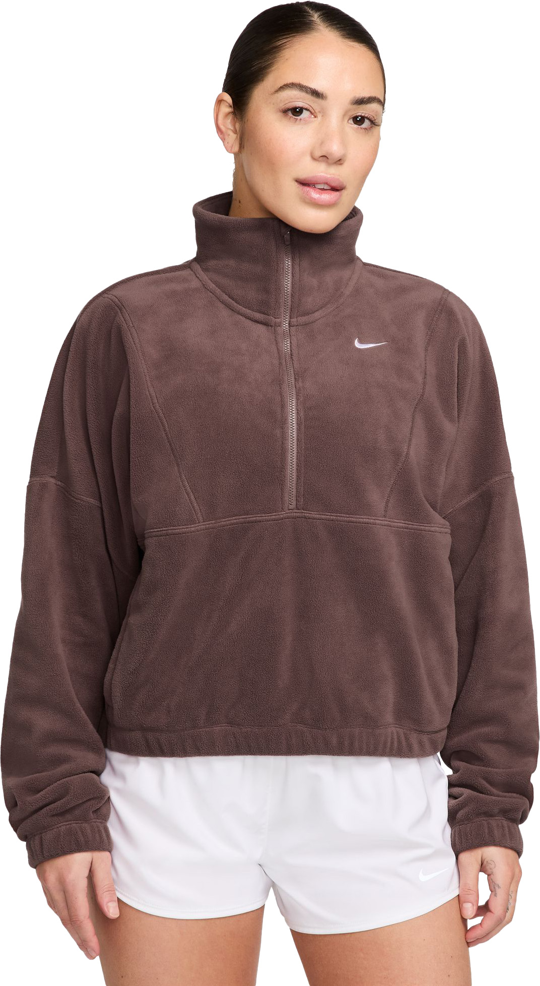 One Oversized 1/2-Zip Fleece Top Dame 218/Red Sepia/White