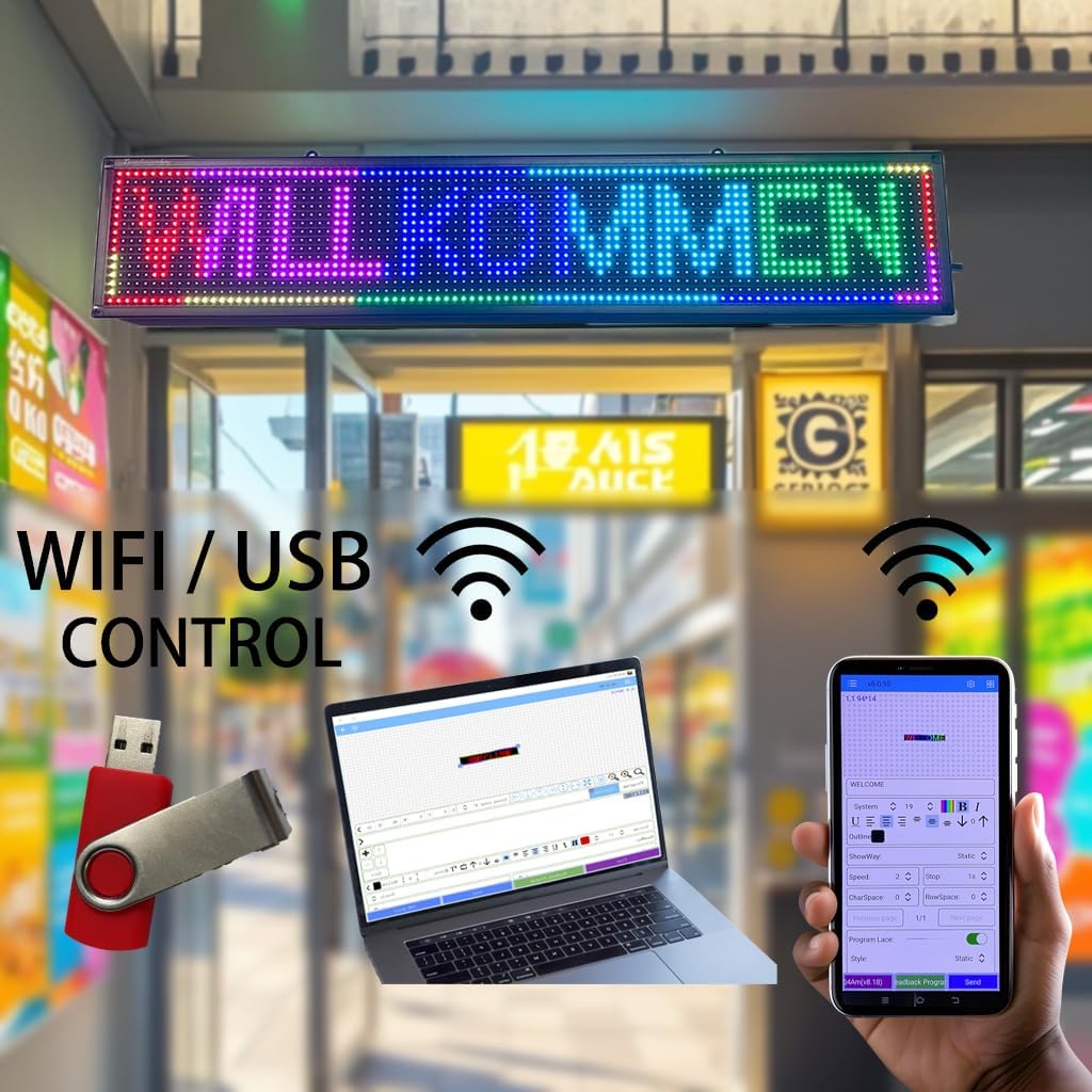 P10 Programmierbares LED-Schild | 96x16 cm SMD-Digitaldisplay mit Neon-Optik | 4000cd/m² Hochhelle Anzeige | IP65 Allwetter led-Werbeschild Für Werbetafeln, „Geöffnet-Schilder & Wohndekoration