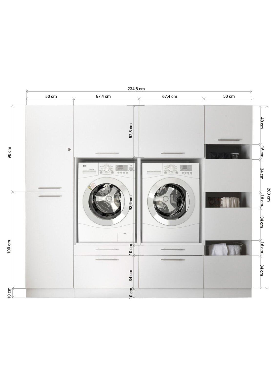 RESPEKTA 4-teiliges Hauswirtschaftsraum-Set CLARA - weiß matt - 234,8 cm