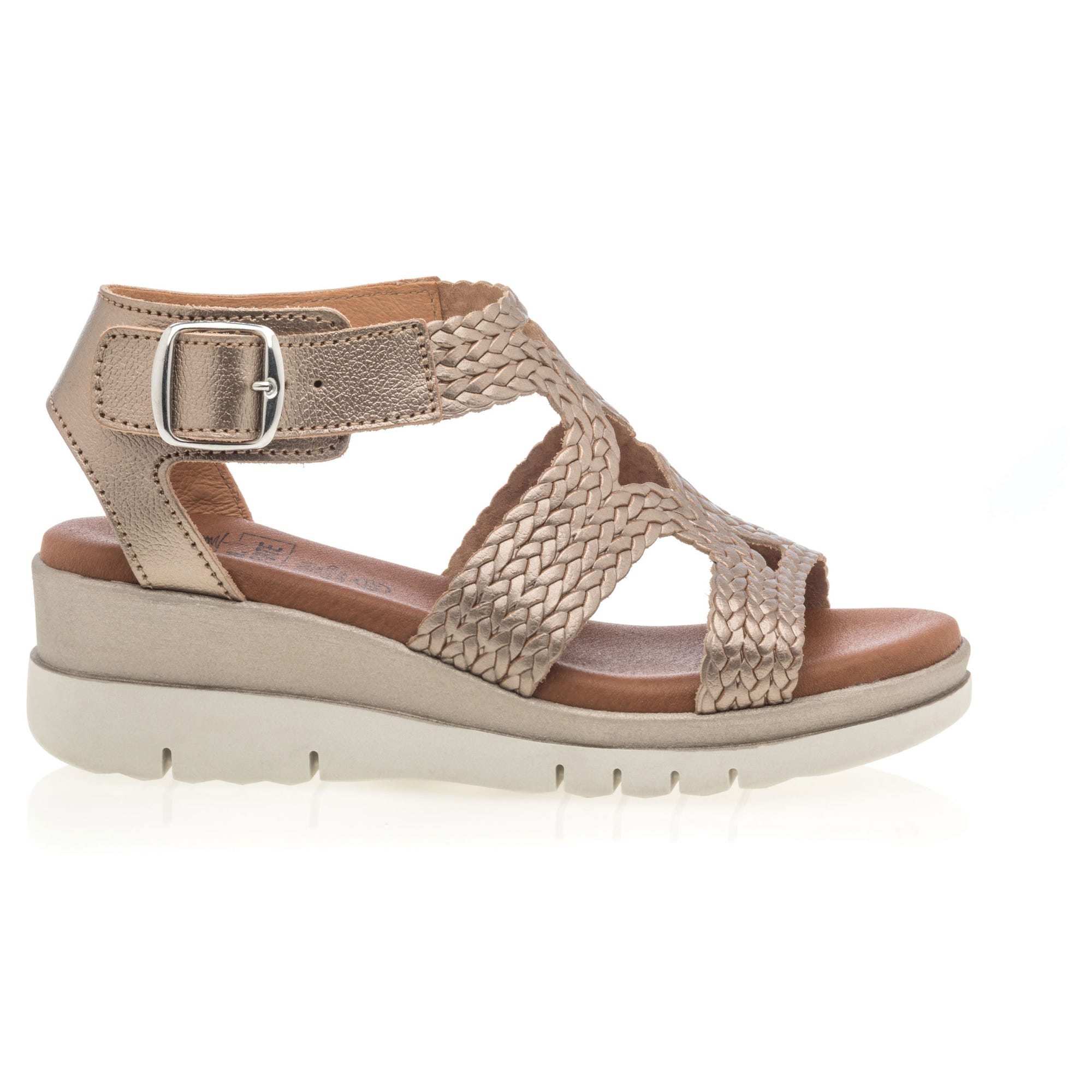 Sandales à talon compensé Femme en cuir or