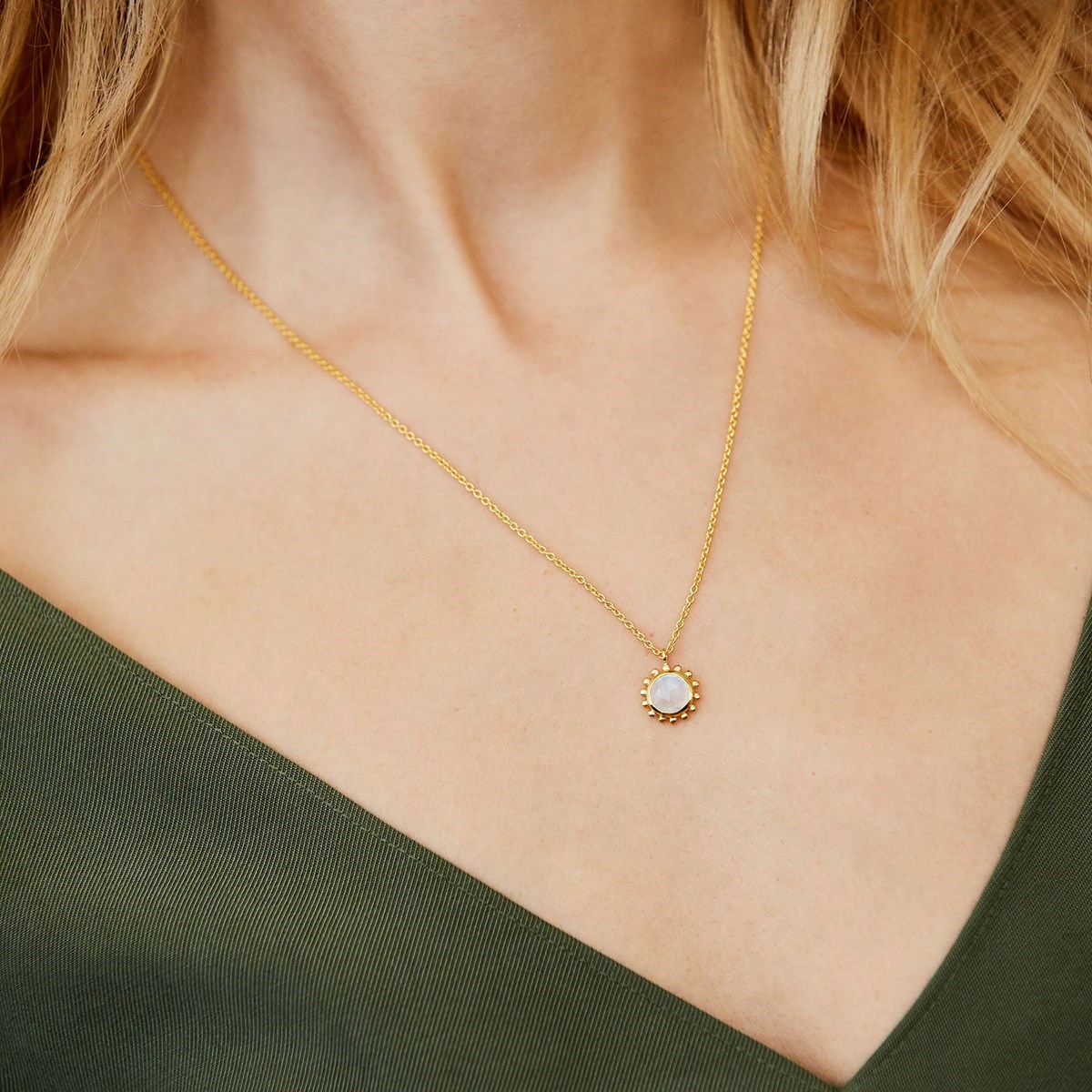 Collier Soleil et Pierre semi-précieuse, en Vermeil