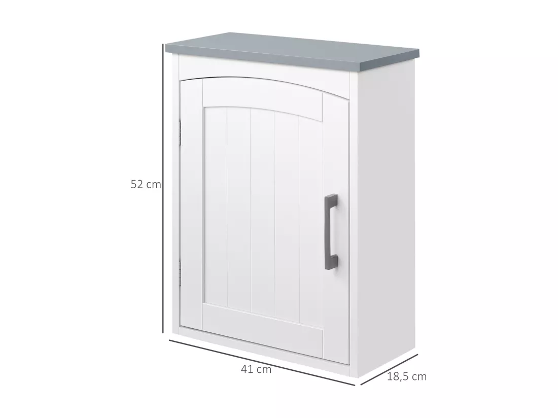 Armoire haute murale de salle de bain ou WC - placard porte avec étagère réglable - dim. 41L x 18l x 52H cm - MDF blanc gris