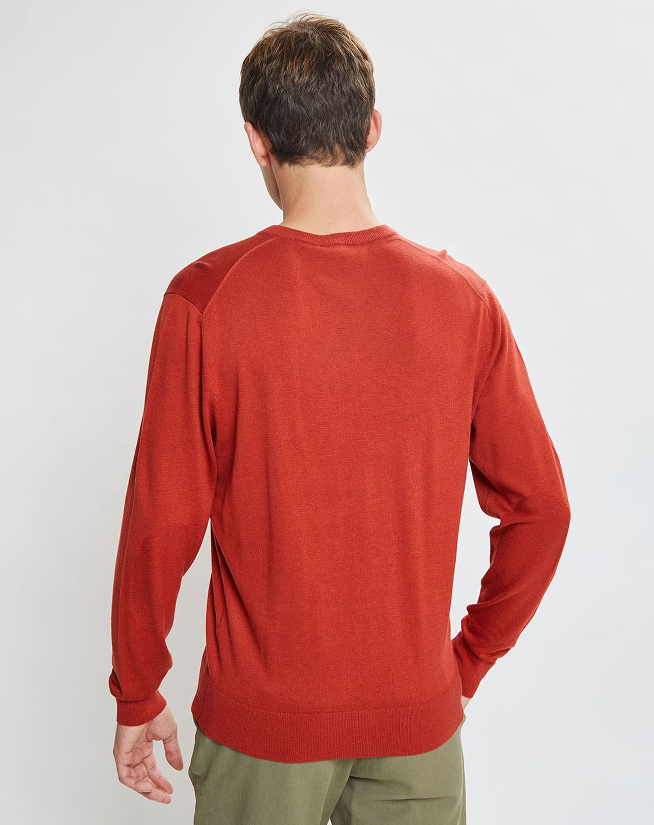 Hackett London Pull en Laine mélangée col V coudières orange/rouge