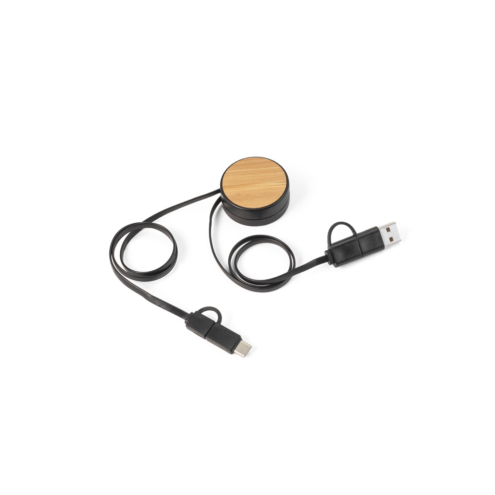 hi!dea 97091 - Câble USB rétractable 6 en 1 en ABS recyclé (100 % rABS) et bambou