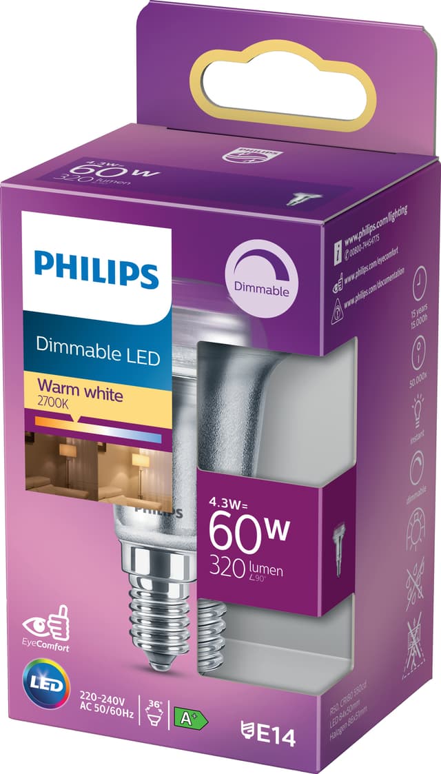 Philips LED-elpære 4.3W E14