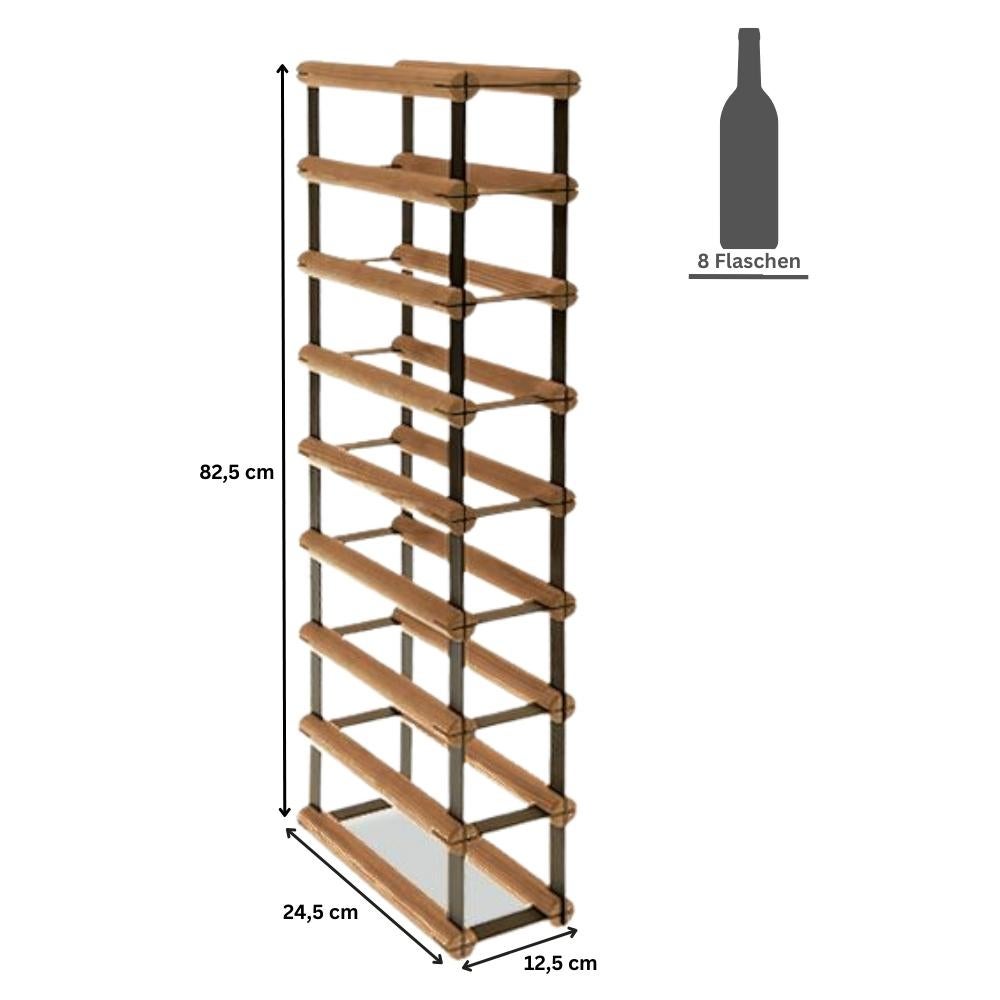PROREGAL Modulair Wijnrek Vinotega Mod Metaal HxBxD 82,5 x 12,5 x 24,5 cm 1 x 8 Flessen Massief grenenhout Bruin Geolied