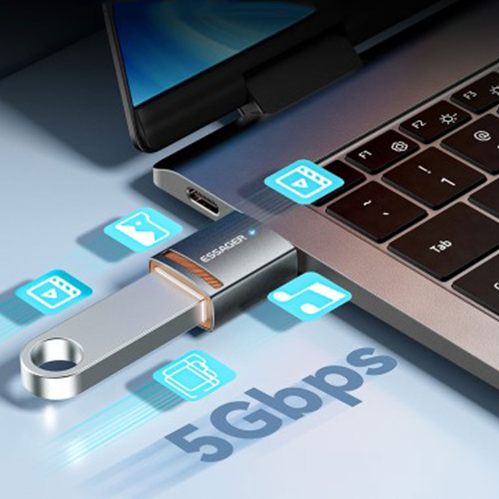 USB (m) auf USB-C (w) Adapter Konverter mit OTG Funktion (5Gbit/s) - Grau