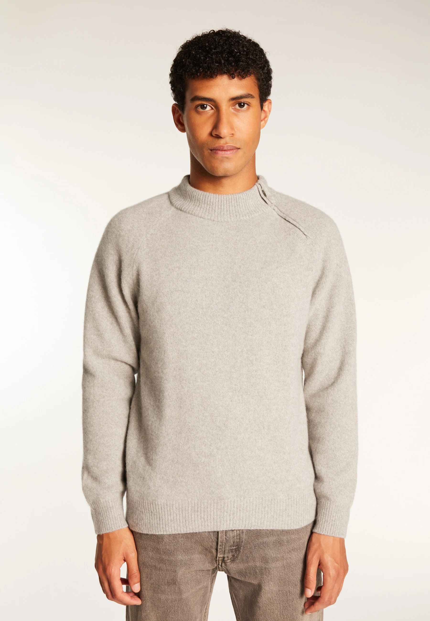 TIAM - Pull col rond zip épaule en cachemire mélangé | Gris