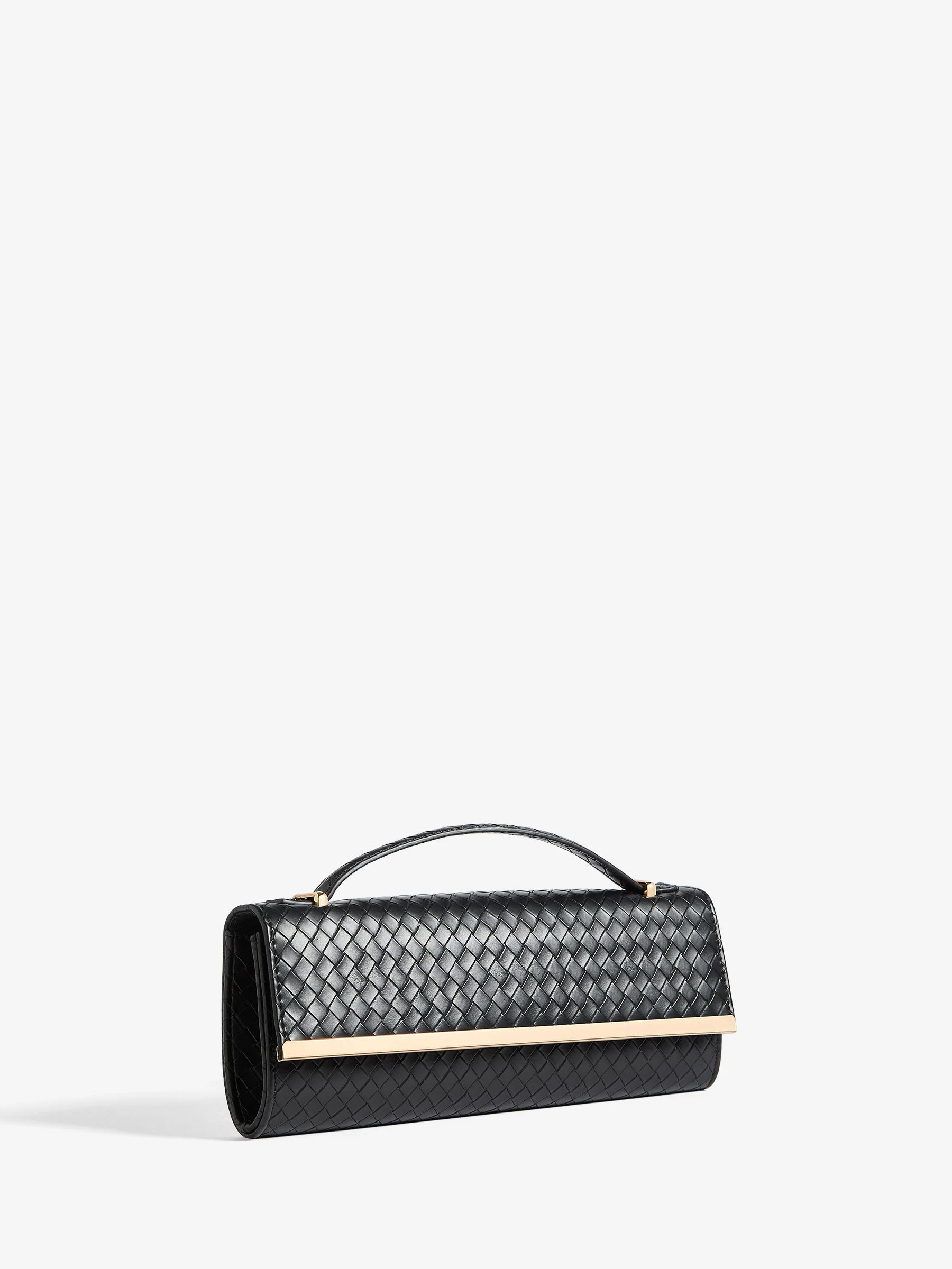 Zwart - Friends Like These Top Handle Weave Clutch Bag