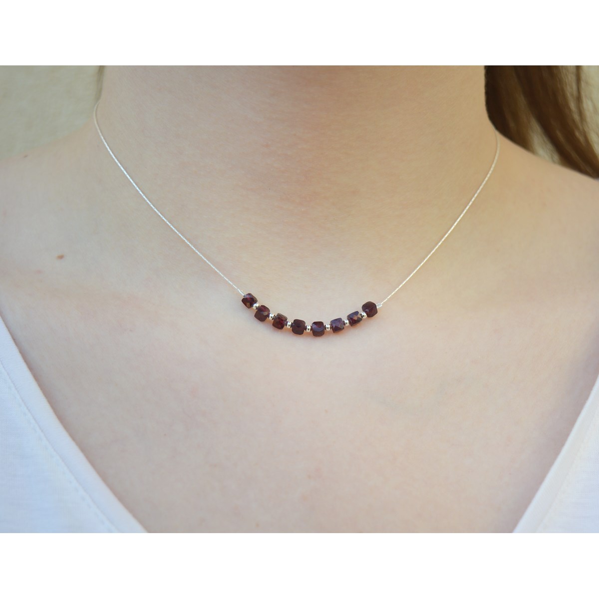 Collier orné de perles Grenat de Rhodolite argent 925