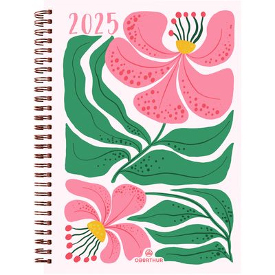 Agenda Flores - 1 semaine sur 2 pages - 15,5 x 21,5 cm - rose - Oberthur