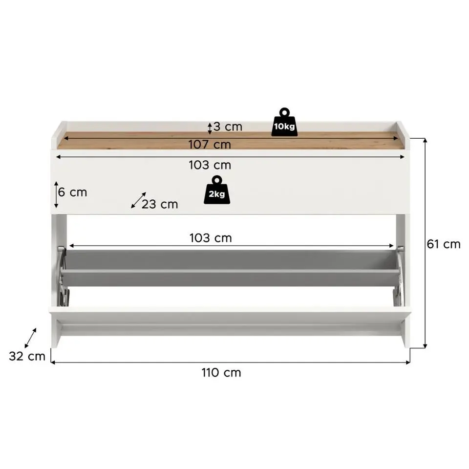 Hioshop Drive schoenenkast 1 vouwdeur- 1 lade wit