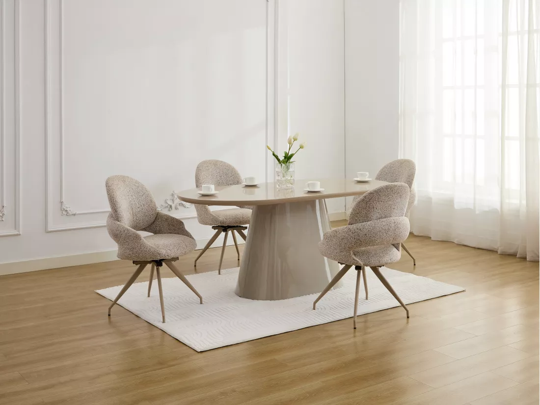 Lot de 6 chaises pivotantes en tissu tweed et métal taupe - Crème - VALIANA