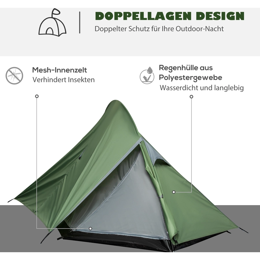 Outsunny Campingzelt für 2 Personen dunkelgrün, schwarz, weiß