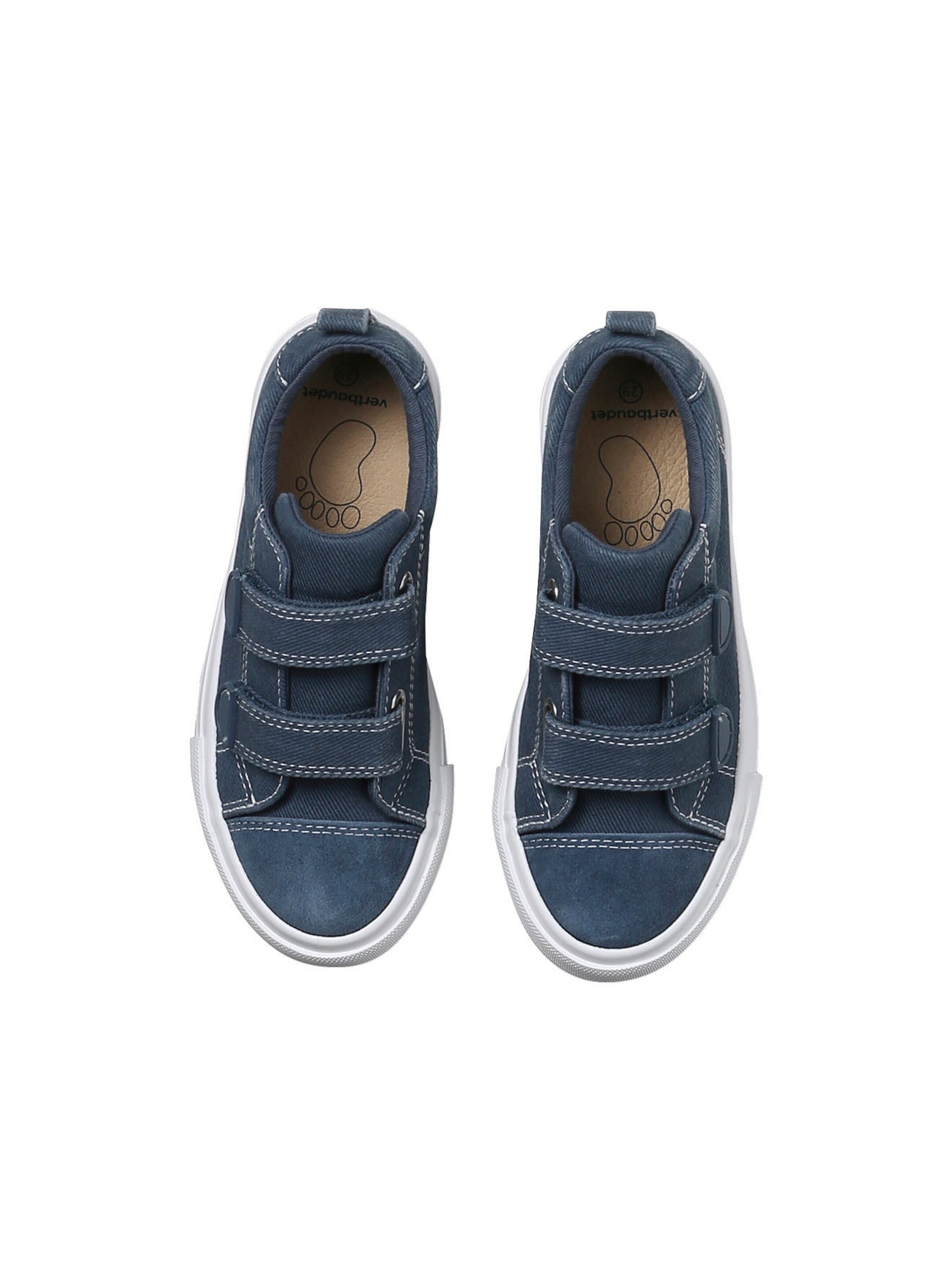 Vertbaudet Kinder Stoff-Sneakers mit Klett und Anziehtrick, Vintage-Look marine