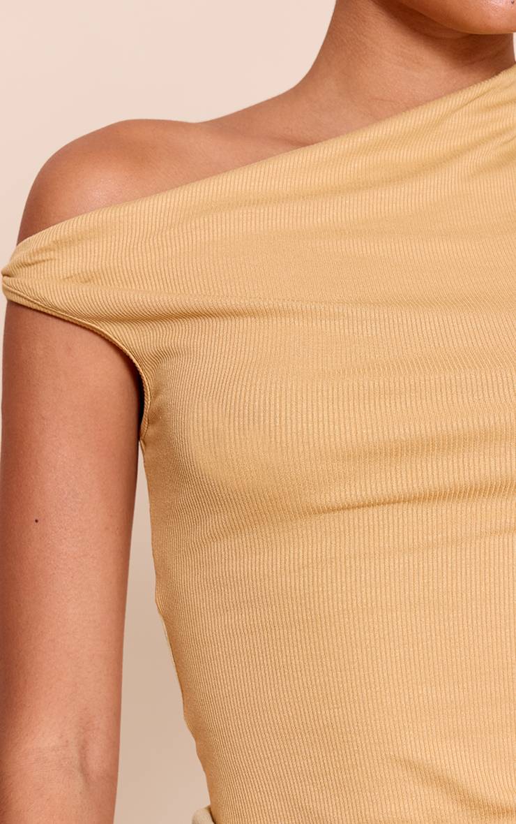 Gris Pierre Haut Sans Manches À Détail Drapé Asymétrique En Maille Côtelée Douce