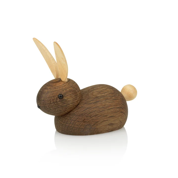 Lucie Kaas - Skjøde Hase mit Spitzohr Holzfigur, Eiche geräuchert / Ahorn