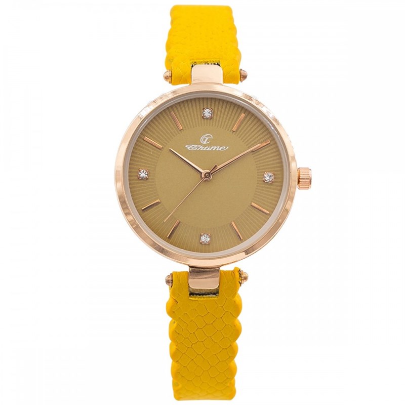 Montre Femme CHTIME bracelet Cuir Jaune