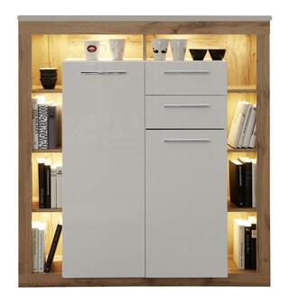 Highboard Rock Weiß Hochglanz/Eiche Wotan Nachbildung 121 x 128 x 40 cm