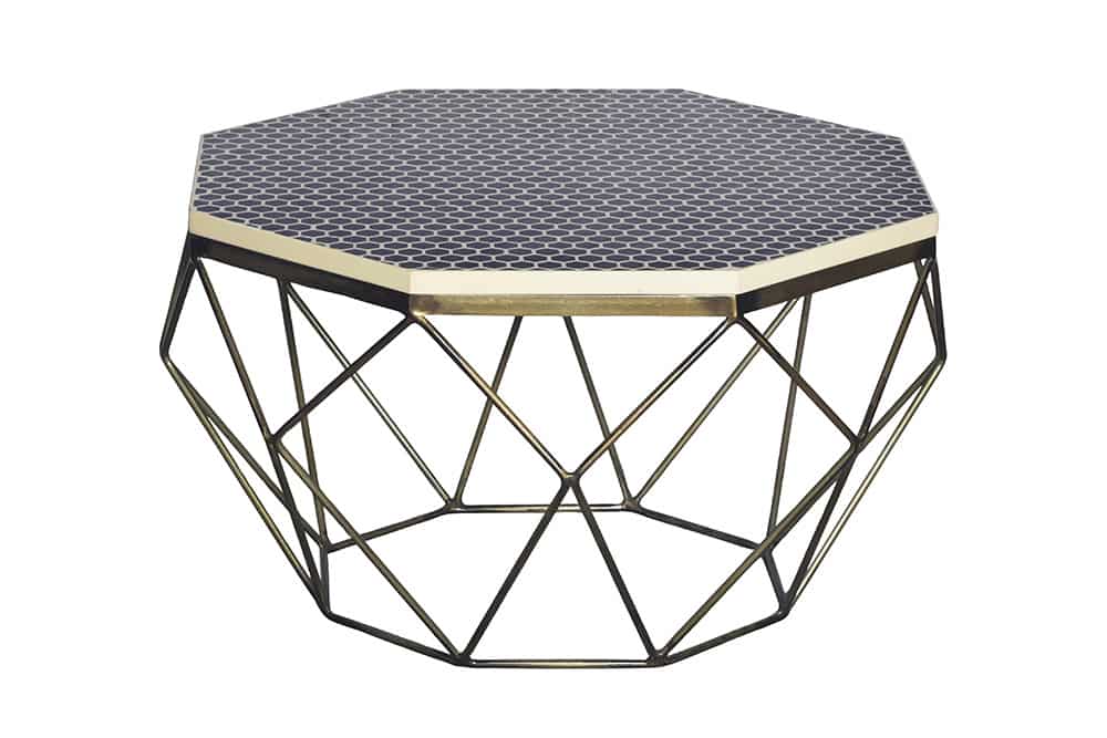 Couchtisch DIAMOND 70cm schwarz weiß messing Mosaik Kunsthandwerk