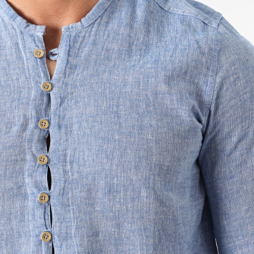 Chemise Manches Longues Col Tunisien JCH-802 Bleu Marine Chiné