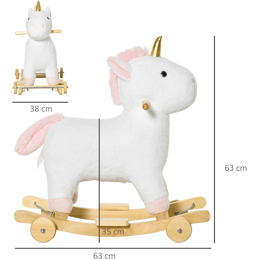 HOMCOM Schaukeltier Spielzeug, Triceratops, Einhorn Weiß