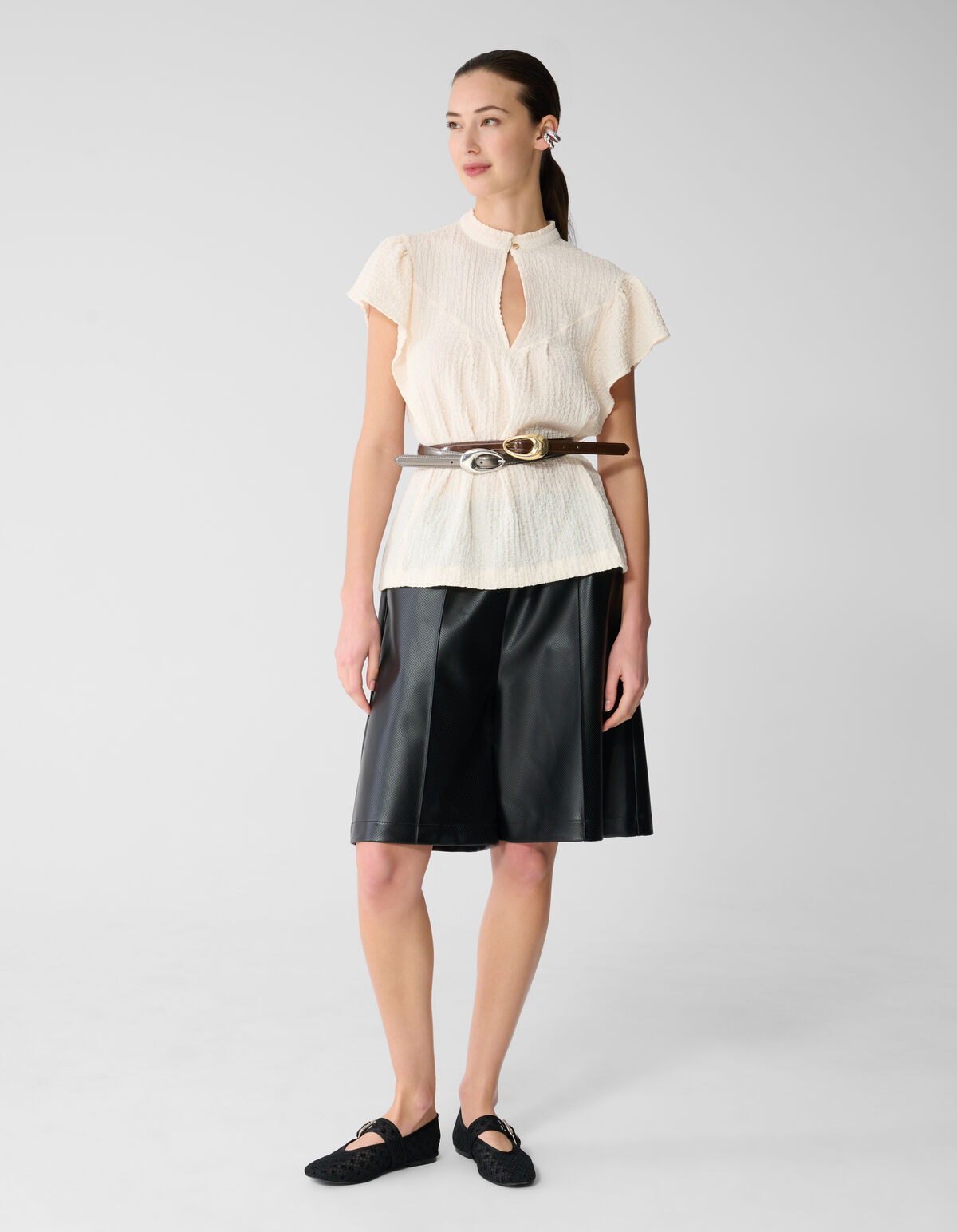 Crinkle Ruffle Top Gebroken Wit