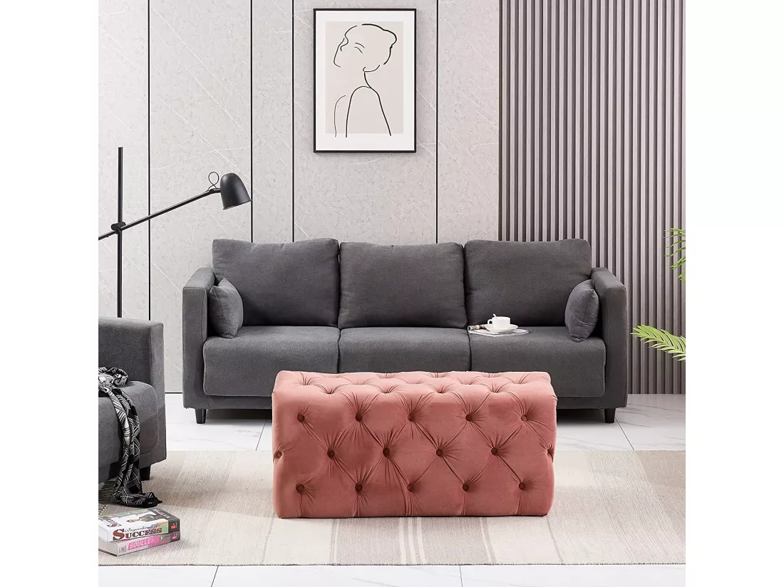 Pouf ou Repose-pieds en Velours Rectangulaire - Petit - Rose