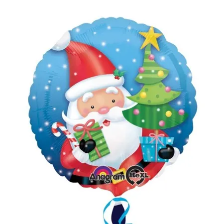 amscan Folienballon Santa mit Bäumchen ø45cm, unbefüllt