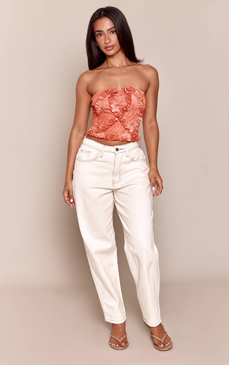 Orange Haut Bandeau En Mesh À Volants Avec Détail De Lien Petite Ombre