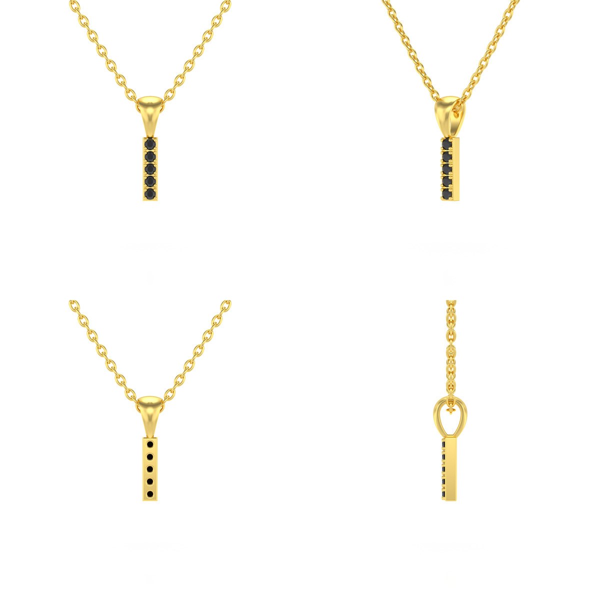 Collier Pendentif ADEN Lettre I Or 750 Jaune Diamant Noir Chaine Or 750 incluse 0.72grs