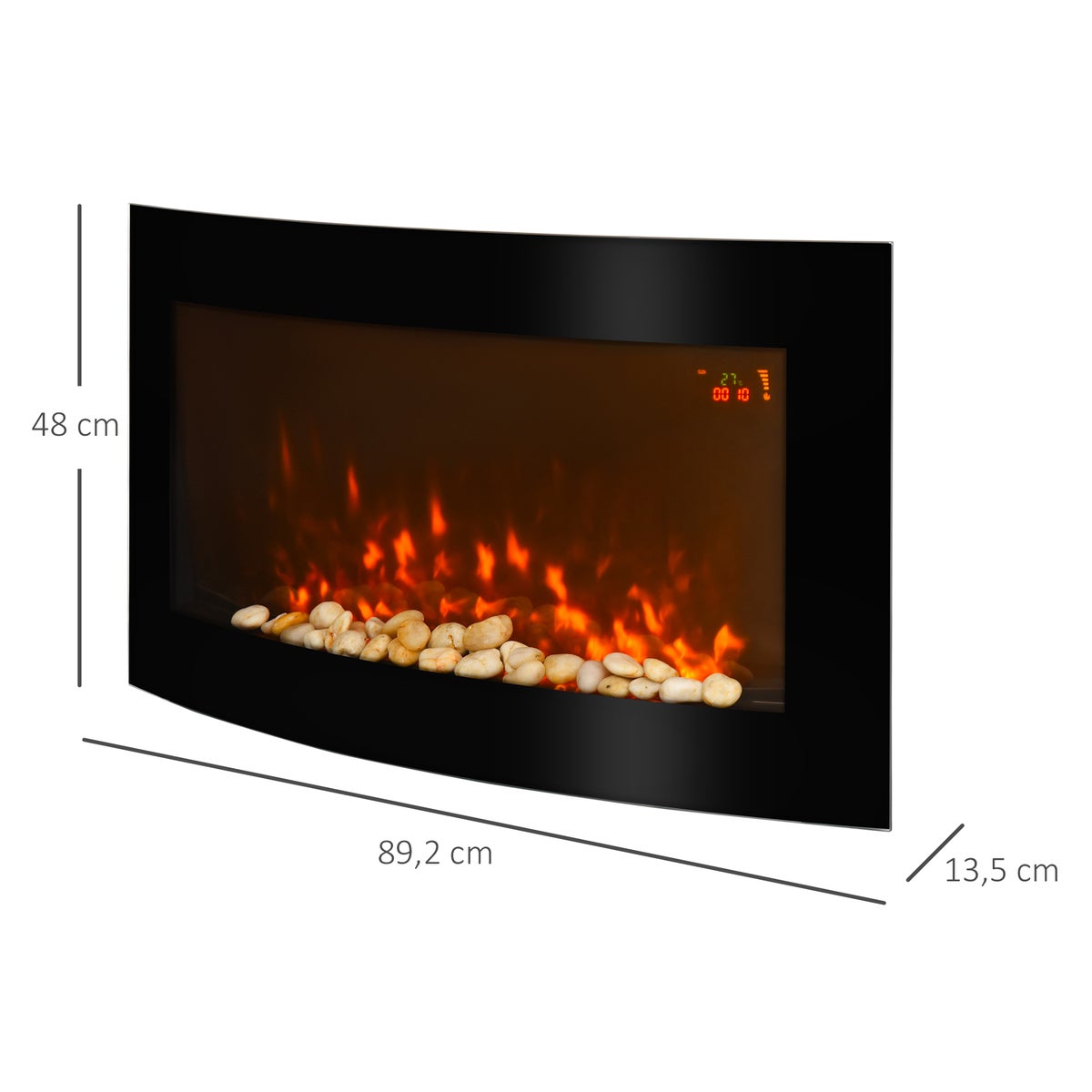 HOMCOM elektrische haard, 89,2 x 13,5 x 48 cm, metaal, veiligheidsglas, zwart