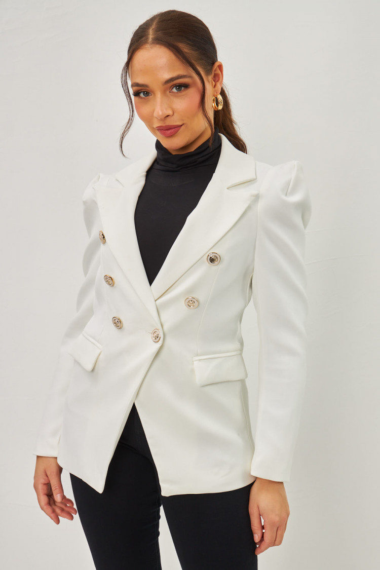 Veste blazer blanc à gros boutons dorés
