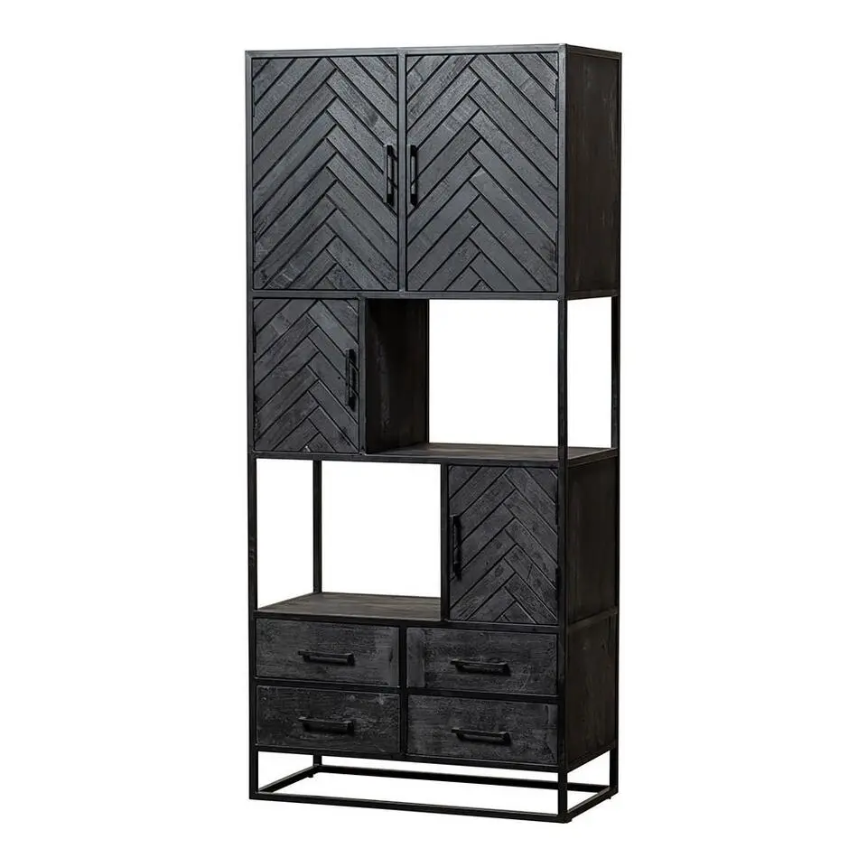 Mangohoutonline - Vakkenkast Sienna 90cm Rechthoekig - Zwart - Mahom