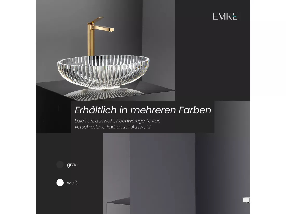 EMKE Vasque à Poser Ovale, 510 x 350 x 150 mm, Lavabo en Verre Noir, Design Montage sur Comptoir