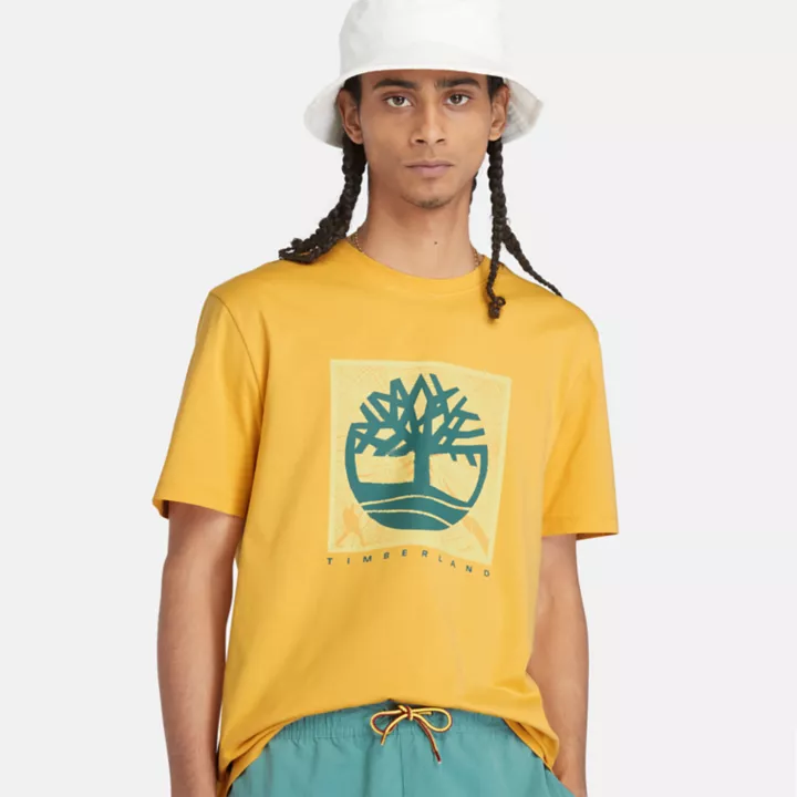 T-shirt à motif sur le devant pour homme en jaune