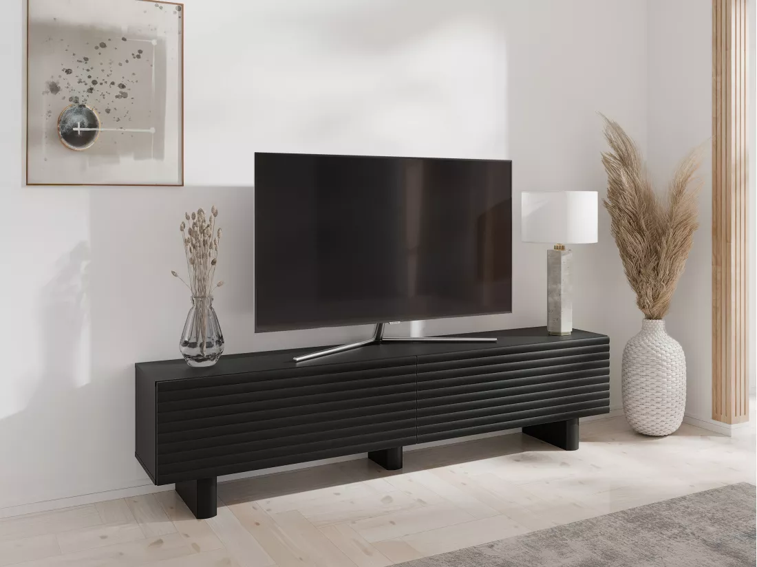 Meuble TV avec 2 portes en MDF - 180 cm - Noir - LUDIMA
