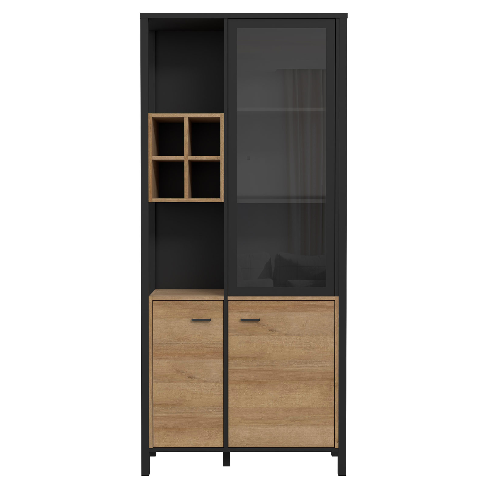 Highboardvitrine - Riveria Eiche - schwarz - 194 cm hoch
