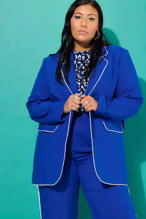 Blazer, Oversize Shape, Piping, kobaltblau
