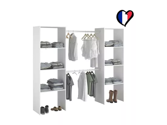Dressing blanc avec étagères, penderies 220x40x180 ELYSEE