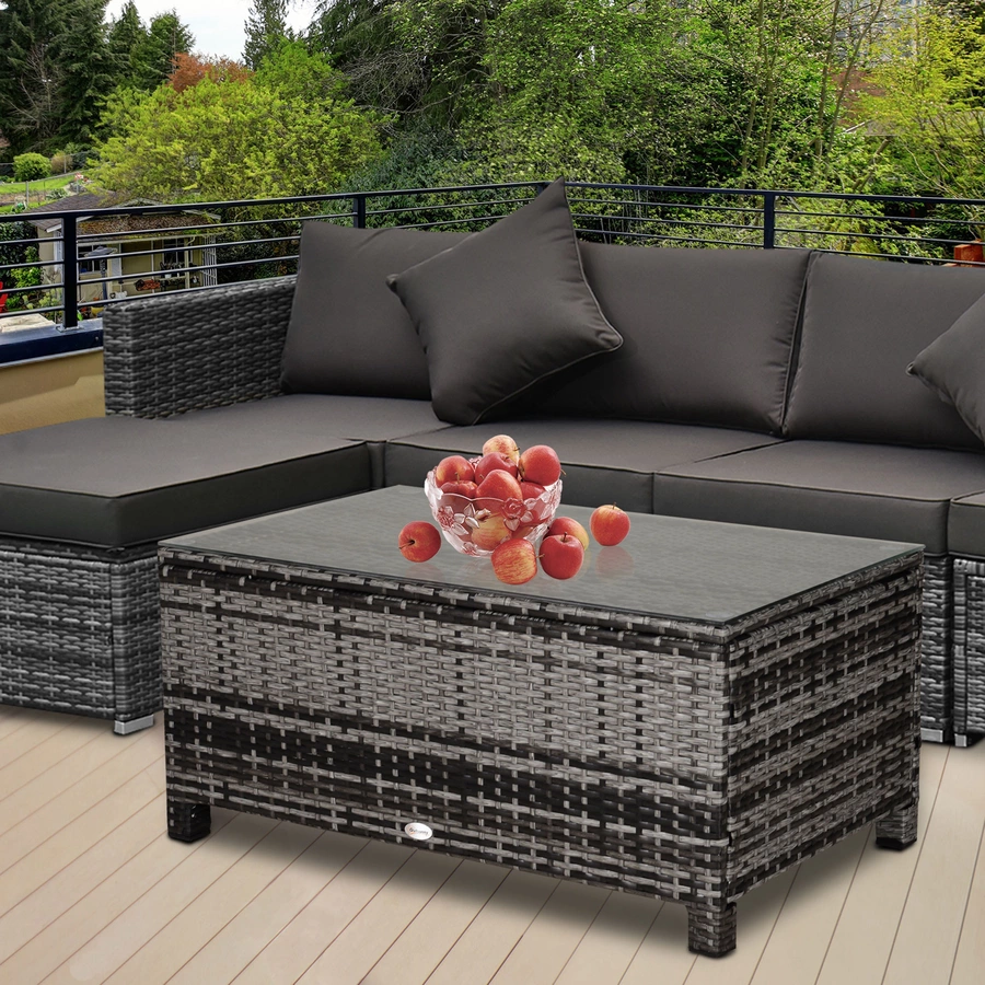 Outsunny Beistelltisch aus handgeflochtenem Polyrattan grau