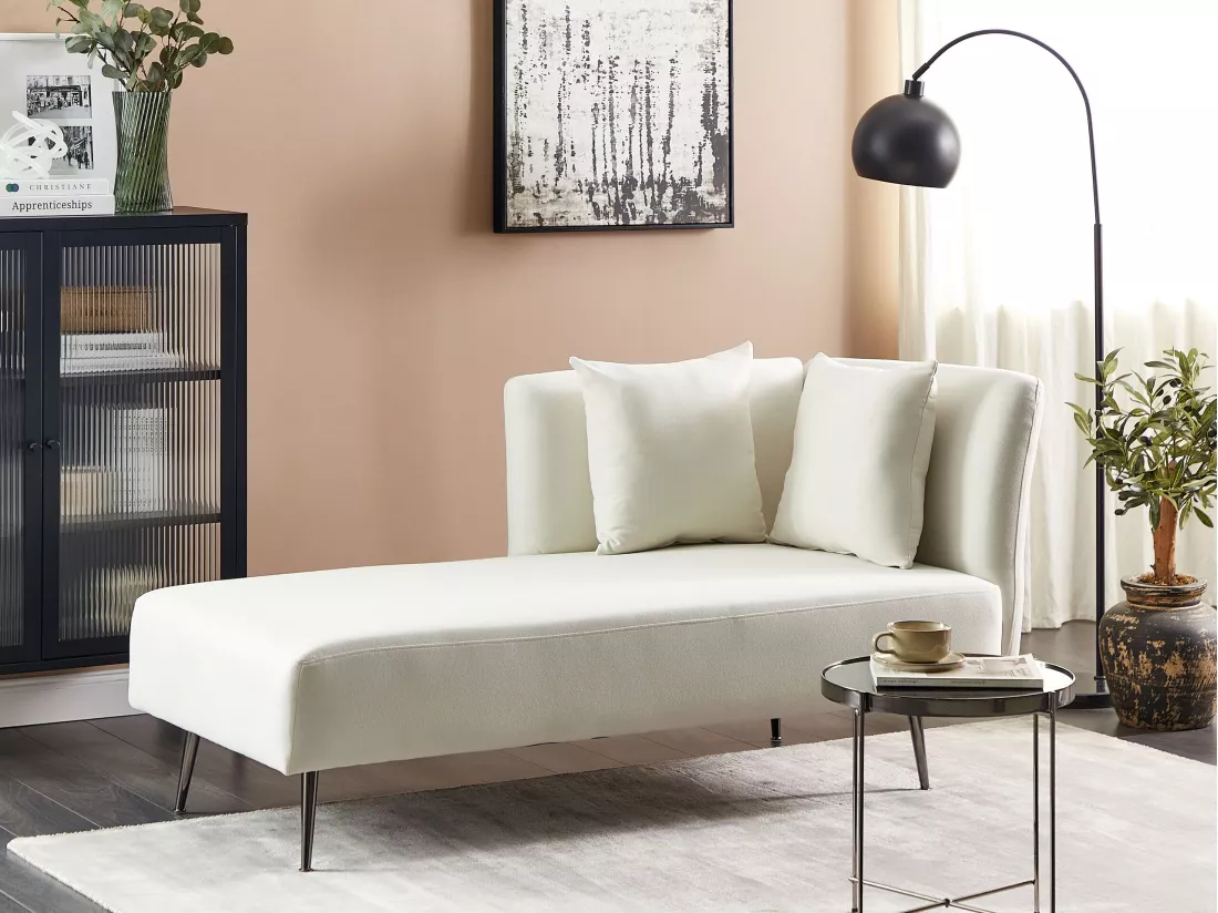 Divan côté droit en tissu blanc RIOM