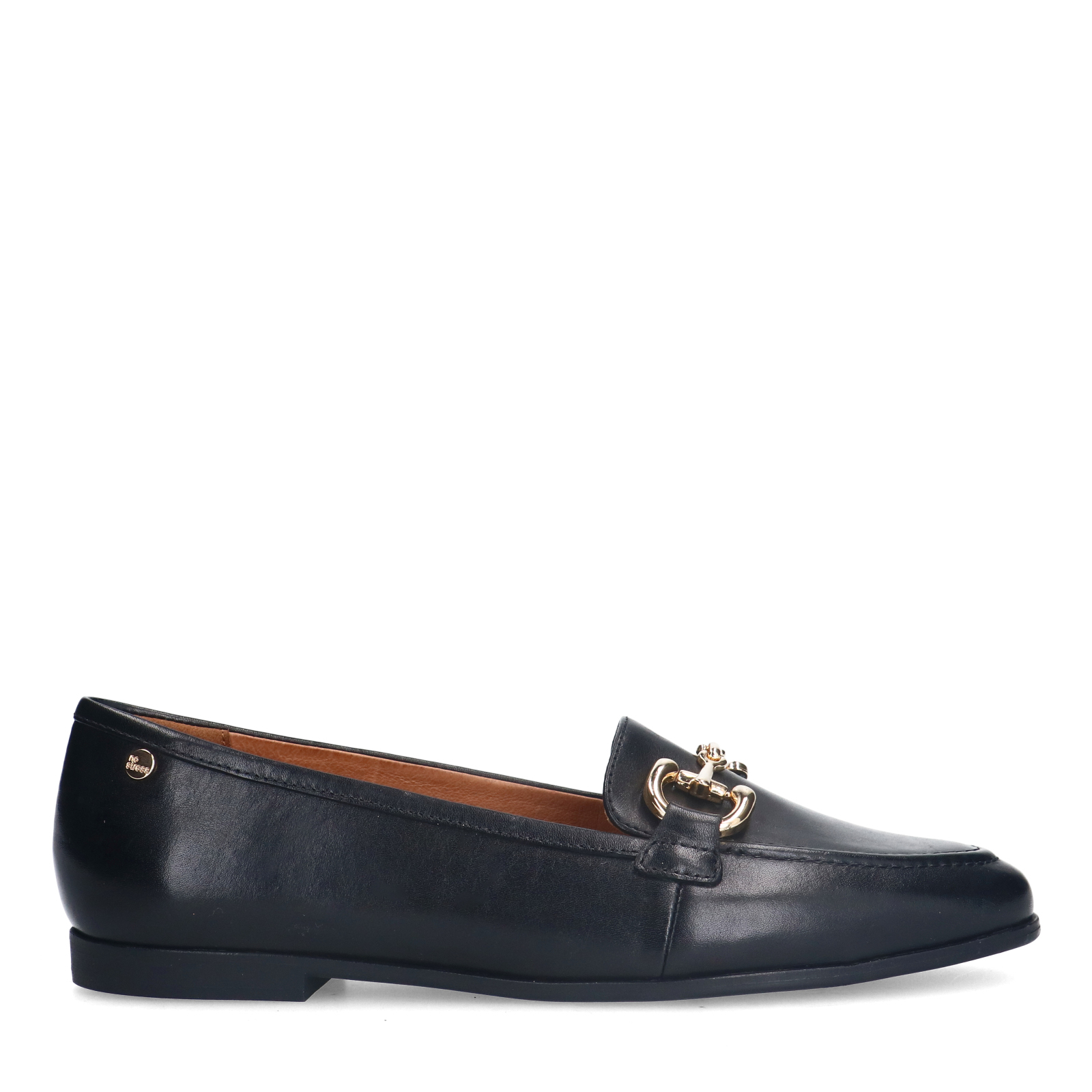 Zwarte leren loafers met gouden chain