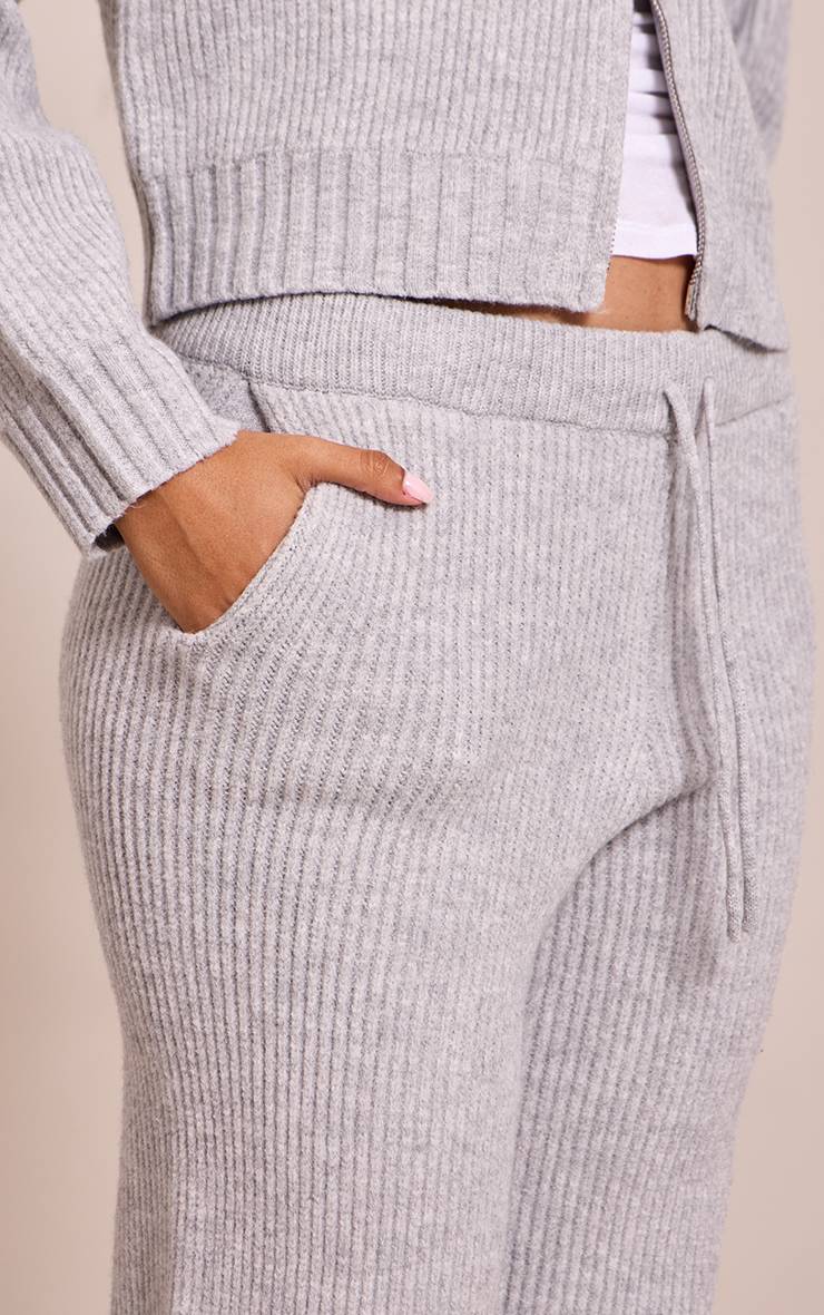 Gris Pantalon En Maille Côtelée Brossée Avec Cordon De Serrage