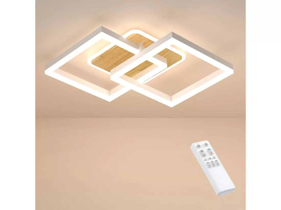 MODLICHT 40W Plafonnier LED Luminaire Salon Dimmable,Éclairage Plafonnier Blanc Chaud à Froid 3000K-6500K,3600LM Chambre,Salle Manger,Couleur Noyer