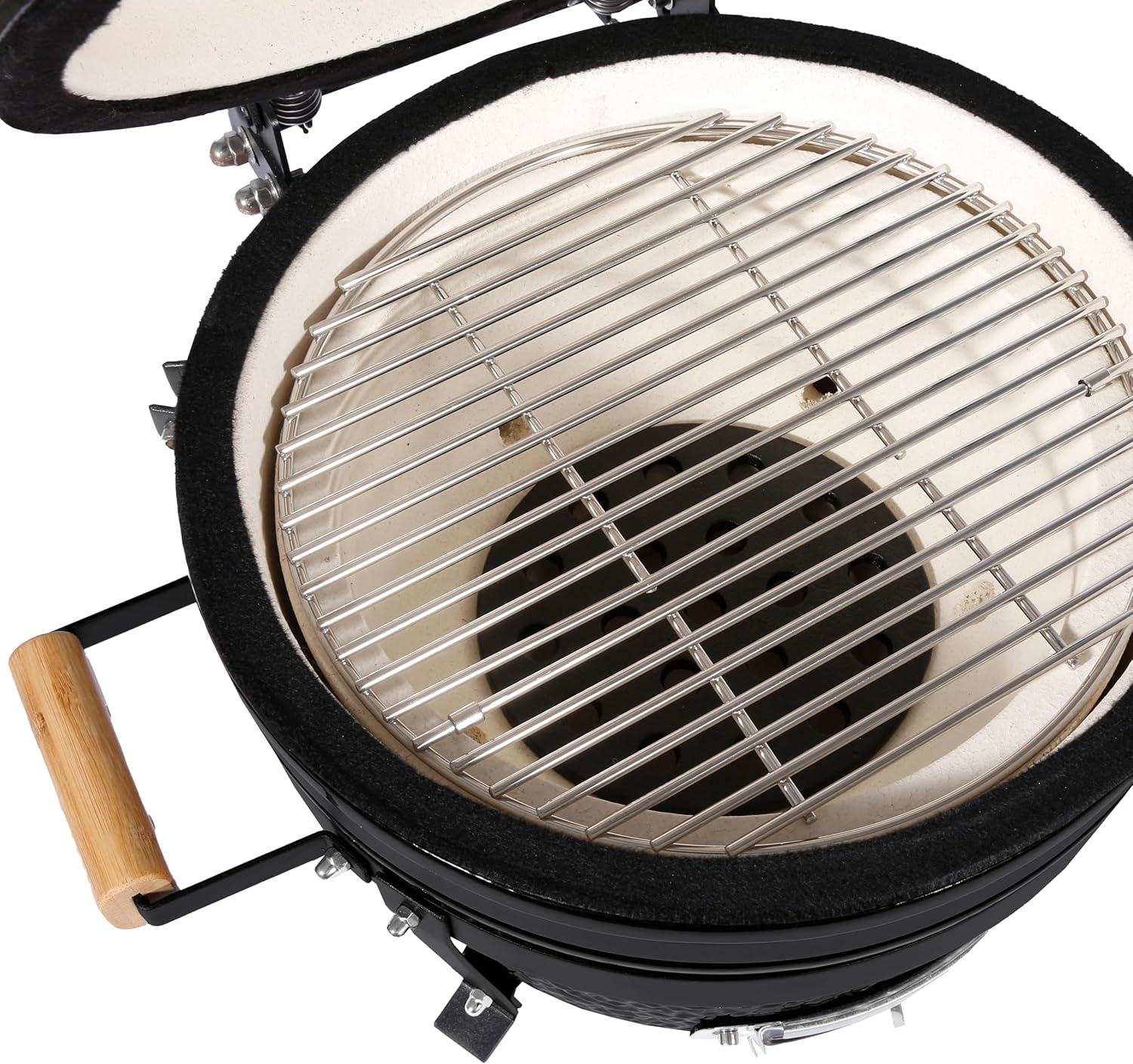 Fresh Grills 40,6cm Kamado Keramikgrill | Schwarz Holzkohlegrill BBQ Mini Ofen | Thermometer, Holzgriff, Oberer & Unterer Luftstrom | Outdoor Garten Grillen Garen Räuchern Smokern