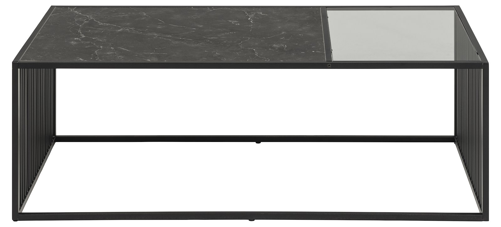 Strington sofabord Sort marmorprint og røykfarget glasstopp med sort trådunderstell. 120x60x40cm