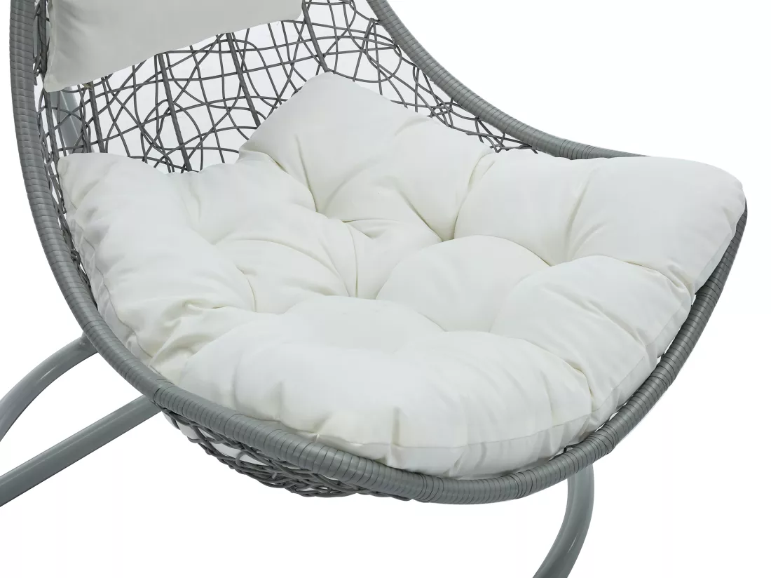 Fauteuil suspendu en résine tressée - Gris clair avec coussins blancs - OROSI de MYLIA