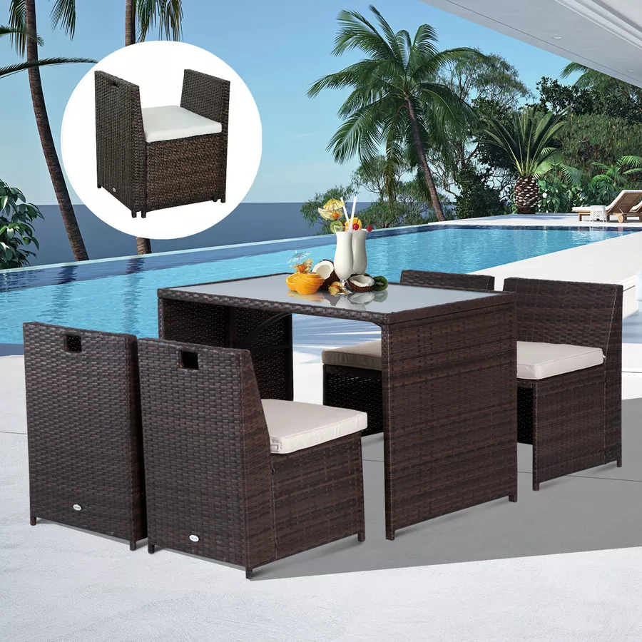 Outsunny Polyrattan Garnitur als 5-teiliges Set braun, cremeweiß
